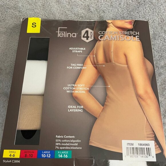 NEW 4-Pack Felina Women's S  Cotton Stretch Camisole Multicolor - Picture 7 of 8